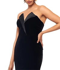 Betsy & Adam Petite Size Velvet Strapless Tuxedo Sleeveless Gown