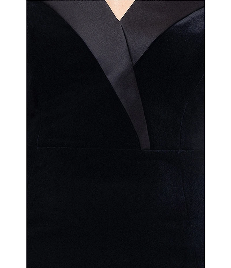 Betsy & Adam Petite Size Velvet Strapless Tuxedo Sleeveless Gown