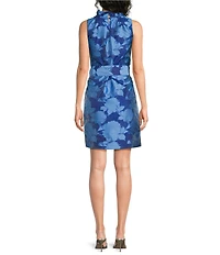 Betty Ruffle Mock Neck Tie Waist Floral Mini Shift Dress