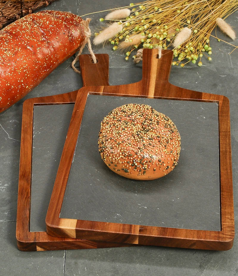 BIA Cordon Bleu 2-Piece Rectangular Wood & Slate Serving Boards