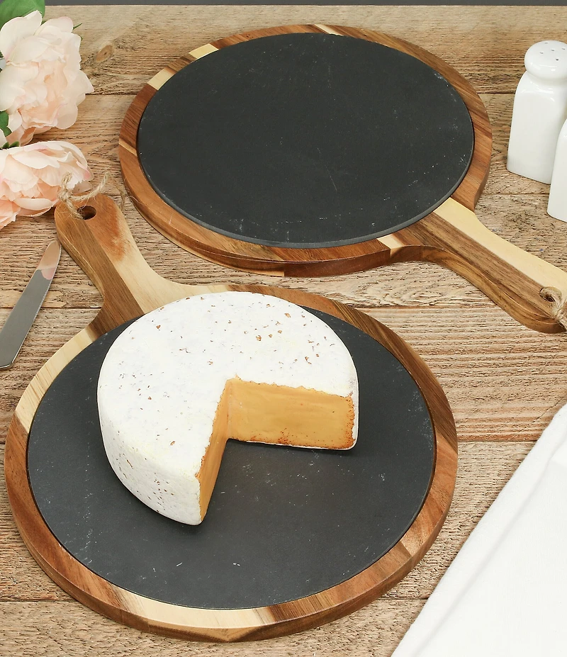 BIA Cordon Bleu 2-Piece Round Wood & Slate Serving Boards