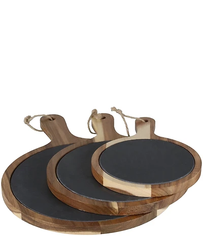 BIA Cordon Bleu 3-Piece Round Wood & Slate Serving Boards