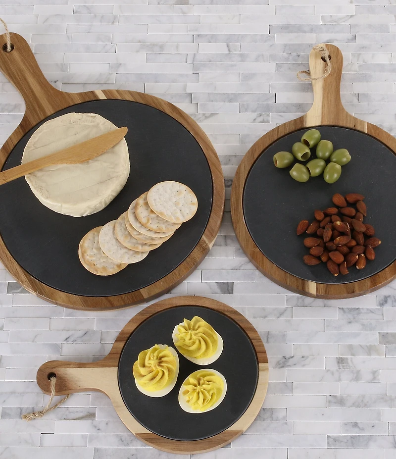 BIA Cordon Bleu 3-Piece Round Wood & Slate Serving Boards