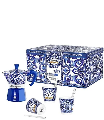 Bialetti x Dolce & Gabbana Blu Mediterraneo Moka Express Coffee Maker Boxed Set, 3 Cup