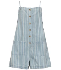 Billabong Big Girls Sleeveless Wave Watch Jr Striped Lightweight Denim Romper