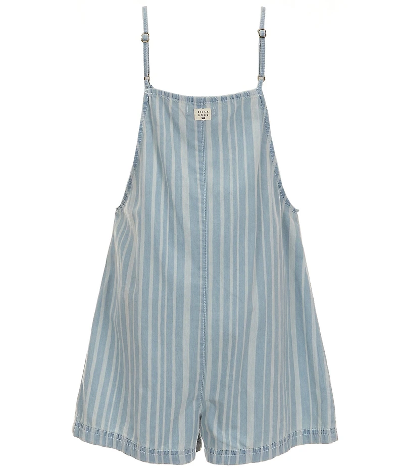 Billabong Big Girls Sleeveless Wave Watch Jr Striped Lightweight Denim Romper