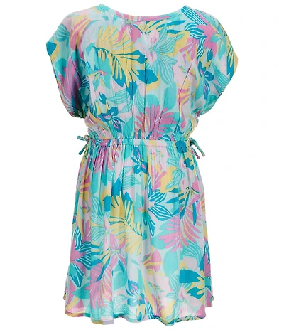 Billabong Big Girls Cap Sleeve Tropical Floral Printed Crinkled Crepe Fit-And-Flare Dress