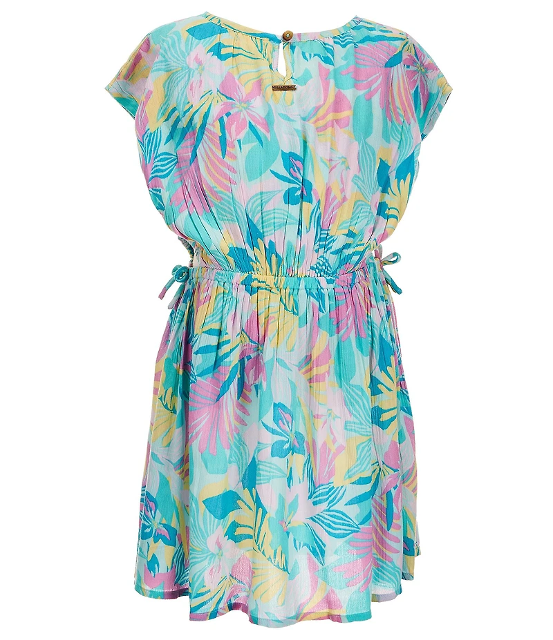 Billabong Big Girls Cap Sleeve Tropical Floral Printed Crinkled Crepe Fit-And-Flare Dress