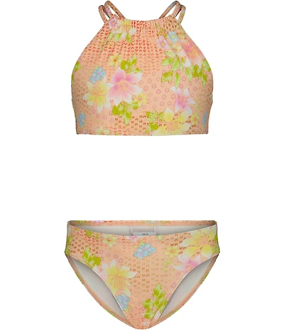 Billabong Big Girls Hight Neck Tropical Print Crazy 4 Coral Bikini 2 Piece Set
