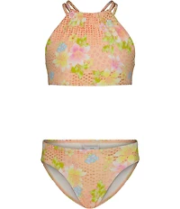 Billabong Big Girls Hight Neck Tropical Print Crazy 4 Coral Bikini 2 Piece Set