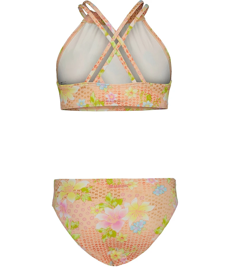 Billabong Big Girls Hight Neck Tropical Print Crazy 4 Coral Bikini 2 Piece Set