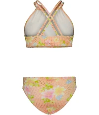 Billabong Big Girls Hight Neck Tropical Print Crazy 4 Coral Bikini 2 Piece Set
