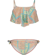 Billabong Big Girls Sleeveless Bandana Patchwork Halterkini Top & Matching Hipster Bottom Two-Piece Swimsuit
