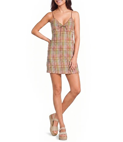 Billabong Call Me Mini Sleeveless Plaid Mini Dress