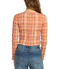Billabong Check Me Out Yarn-Dyed Plaid Checked Long Sleeve Textured Knit Top