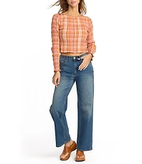 Billabong Check Me Out Yarn-Dyed Plaid Checked Long Sleeve Textured Knit Top