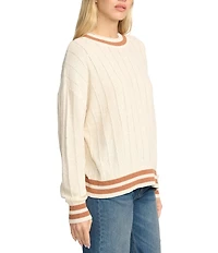 Billabong Classic Days Striped Trim Long Sleeve Open Weave Loose Knit Sweater