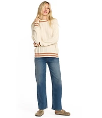 Billabong Classic Days Striped Trim Long Sleeve Open Weave Loose Knit Sweater