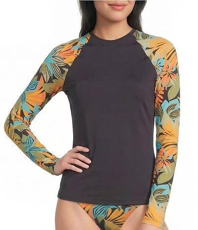 Billabong Des Tropiques Tropical Print Long Sleeve Rashgurad Swim Top
