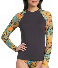 Billabong Des Tropiques Tropical Print Long Sleeve Rashgurad Swim Top
