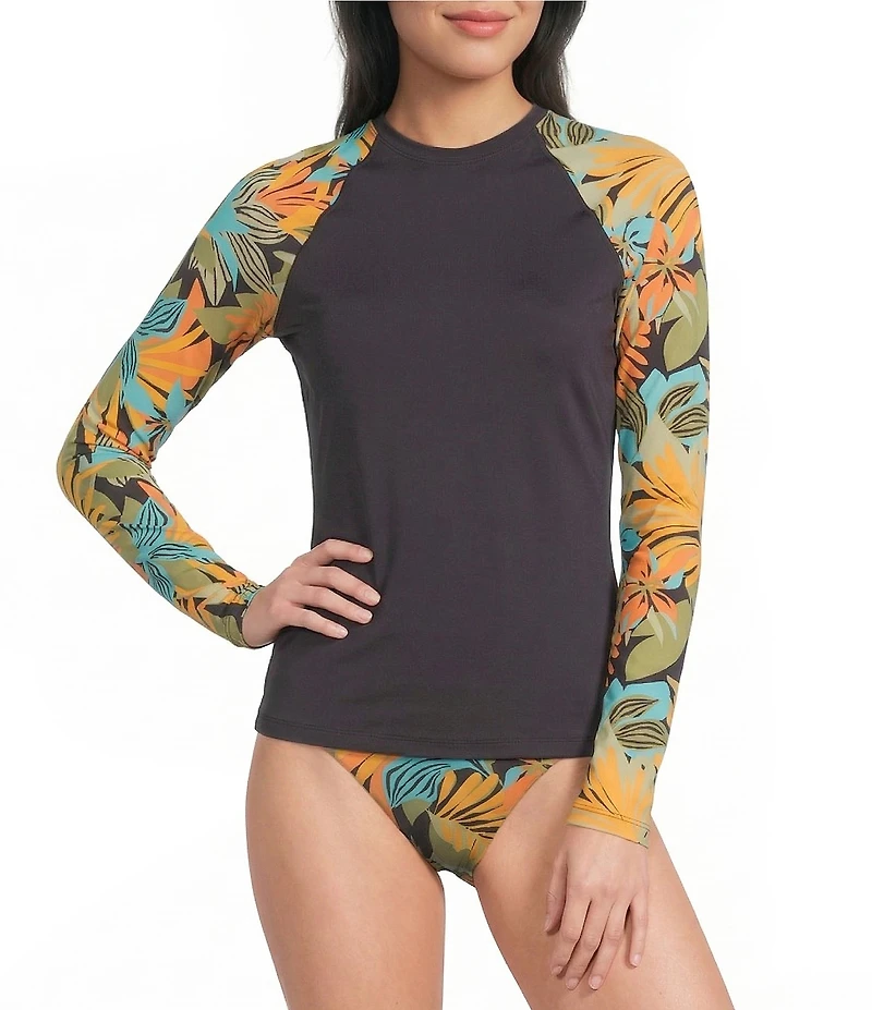 Billabong Des Tropiques Tropical Print Long Sleeve Rashgurad Swim Top