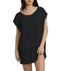 Billabong Hallow Wave Solid Scoop Neck Mini Dress Swim Cover-Up