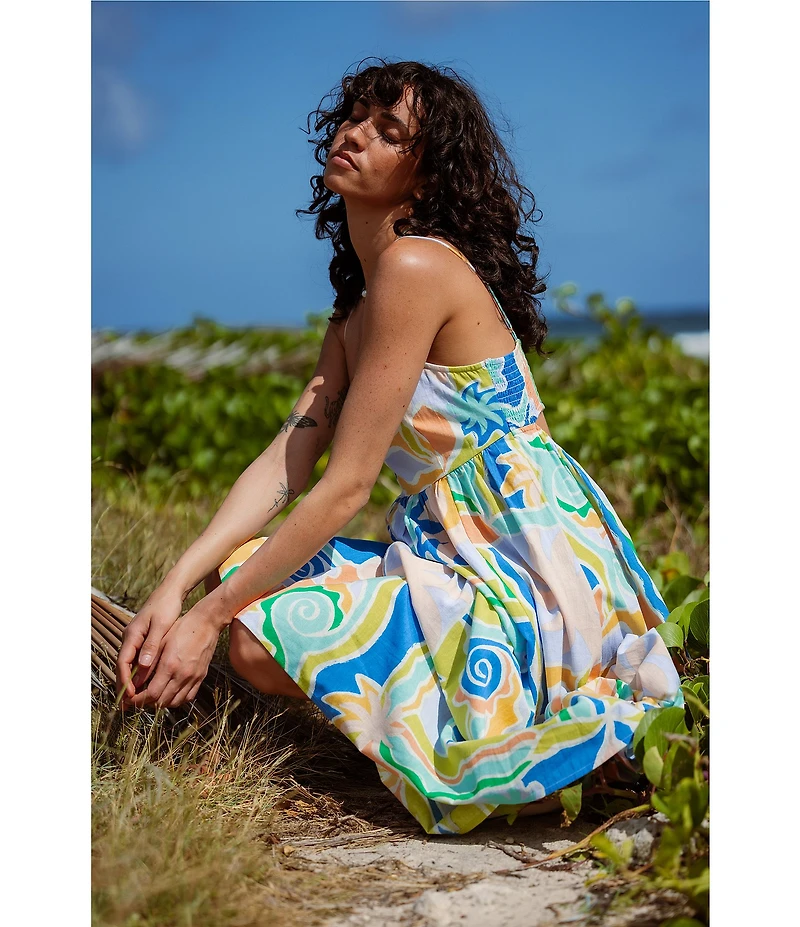 Billabong Island Life Sleeveless Mixed Media Midi Dress