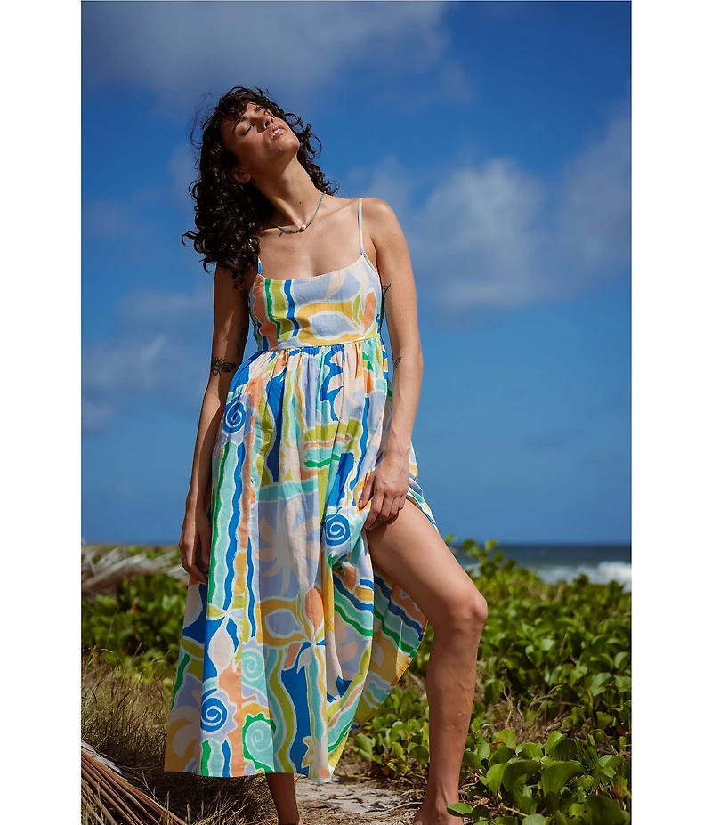 Billabong Island Life Sleeveless Mixed Media Midi Dress