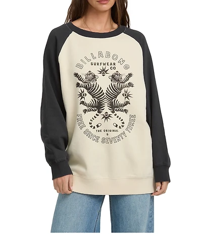 Billabong Long Sleeve Graphic Raglan Crew Neck Sweatshirt