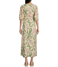 Billabong Night Fall Puff Sleeve Tie Front Floral Printed Maxi Dress