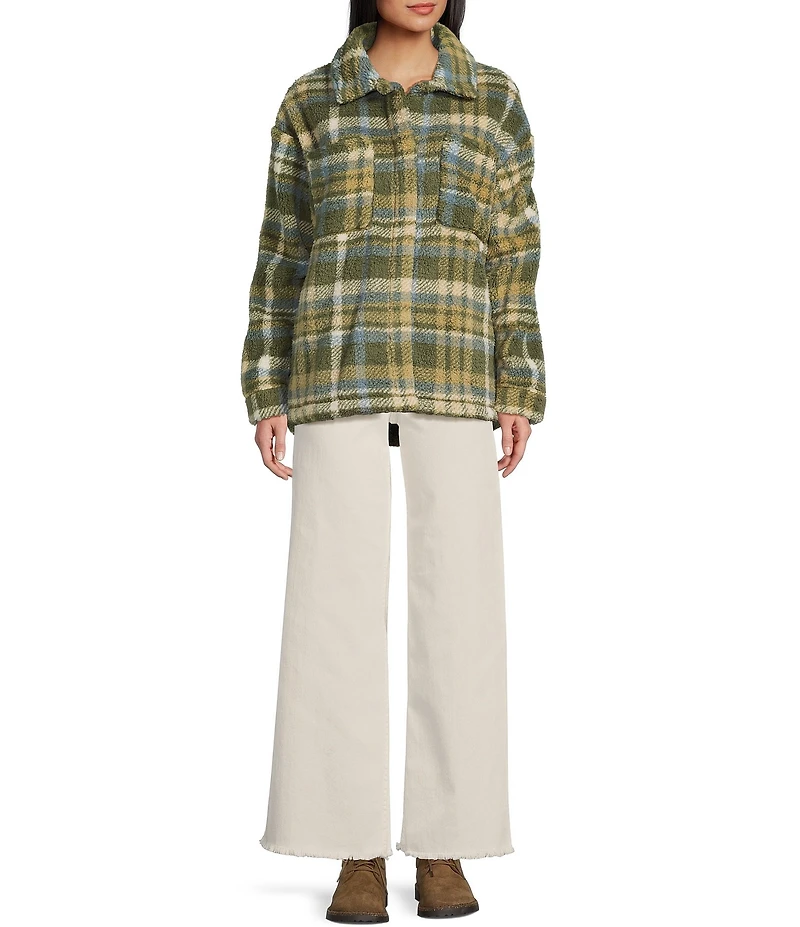 Billabong Sundown Plaid Long Sleeve Sherpa Shacket