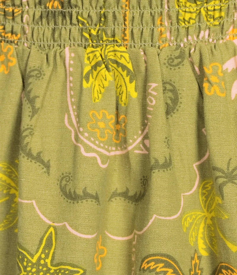 Billabong Tropical Haze Sleeveless Strapless Smocked Linen Blend Mini Dress