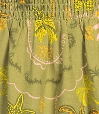 Billabong Tropical Haze Sleeveless Strapless Smocked Linen Blend Mini Dress