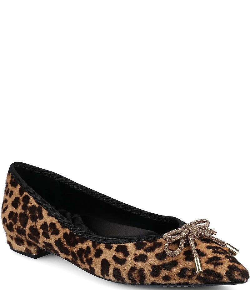 Birdies The Goldfinch 15 Leopard Print Calf Hair Pointed Toe Jewel Bow Flats