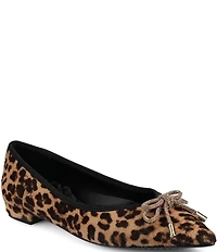 Birdies The Goldfinch 15 Leopard Print Calf Hair Pointed Toe Jewel Bow Flats
