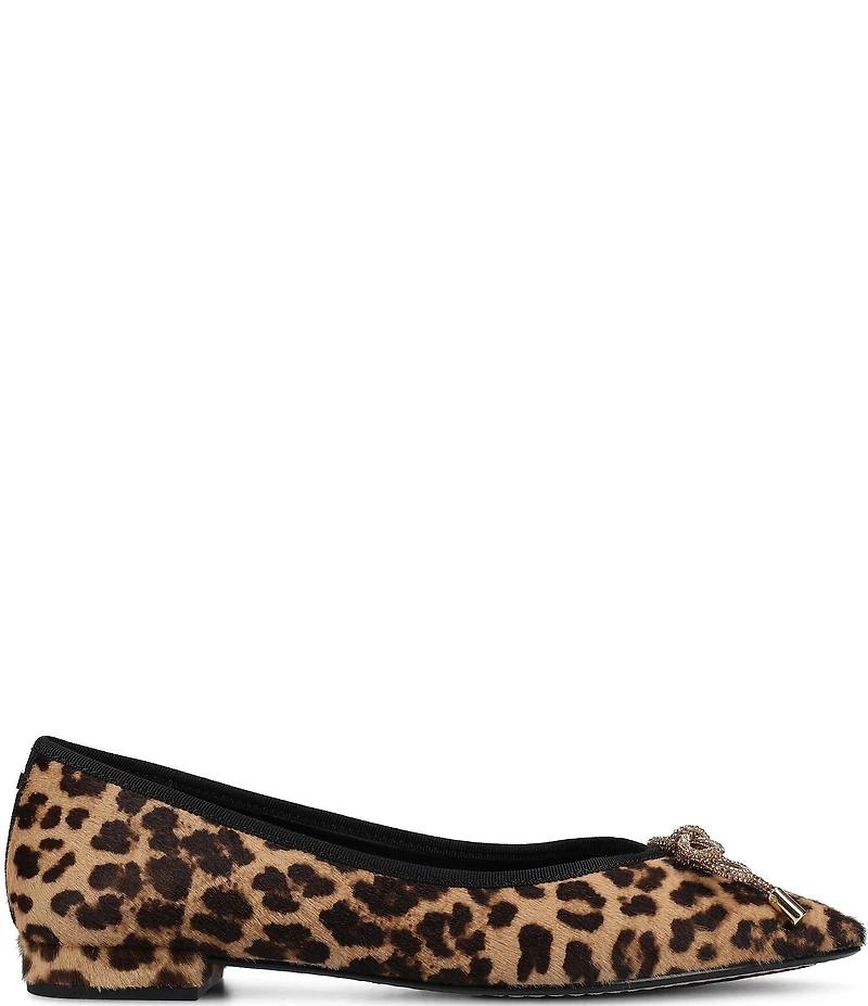 Birdies The Goldfinch 15 Leopard Print Calf Hair Pointed Toe Jewel Bow Flats