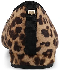 Birdies The Goldfinch 15 Leopard Print Calf Hair Pointed Toe Jewel Bow Flats