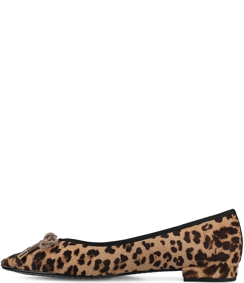 Birdies The Goldfinch 15 Leopard Print Calf Hair Pointed Toe Jewel Bow Flats