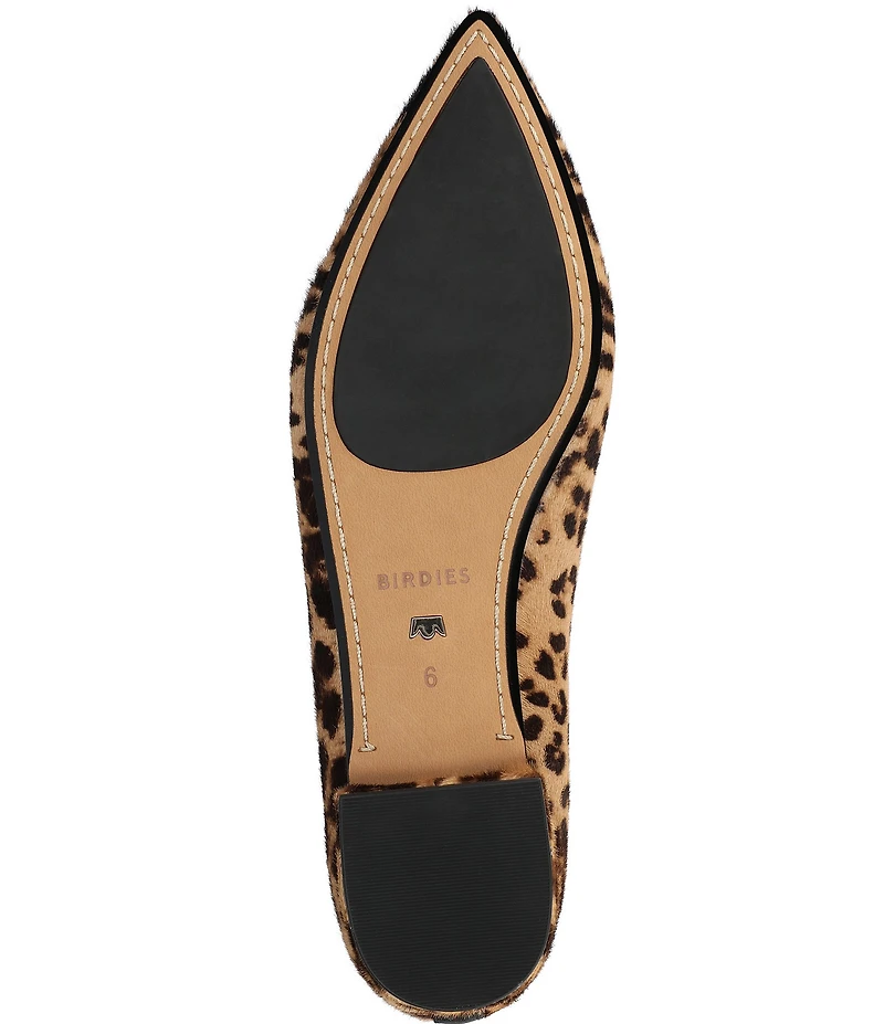 Birdies The Goldfinch 15 Leopard Print Calf Hair Pointed Toe Jewel Bow Flats