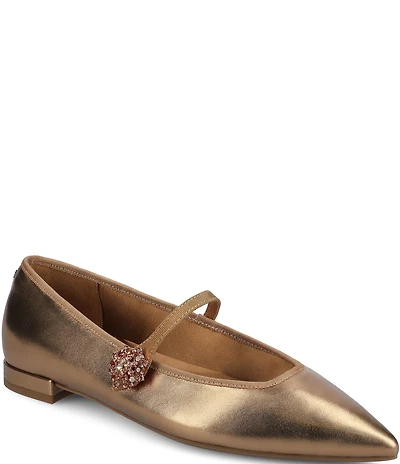 Birdies The Goldfinch 15 Mary Jane Metallic Leather Pointed Toe Flats