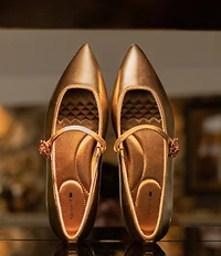 Birdies The Goldfinch 15 Mary Jane Metallic Leather Pointed Toe Flats