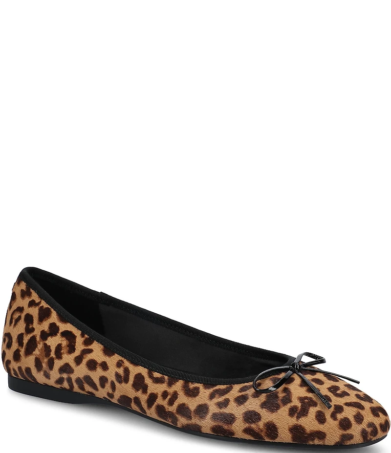 Birdies The Hummingbird Leopard Print Calf Hair Ballet Bow Flats
