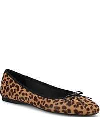 Birdies The Hummingbird Leopard Print Calf Hair Ballet Bow Flats