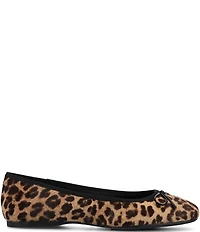 Birdies The Hummingbird Leopard Print Calf Hair Ballet Bow Flats