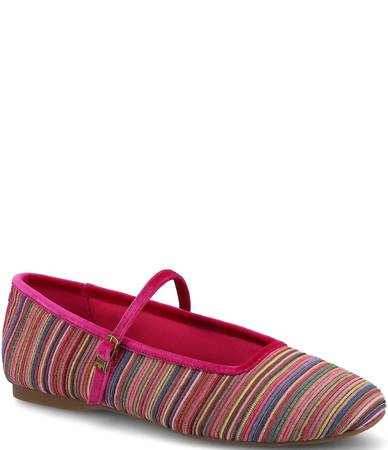 Birdies The Hummingbird Mary Jane Striped Grosgrain Ballerina Flats