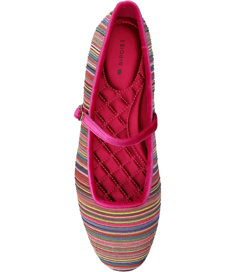 Birdies The Hummingbird Mary Jane Striped Grosgrain Ballerina Flats