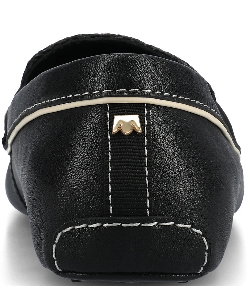 Birdies The Vesper Leather and Raffia Penny Driver Loafers