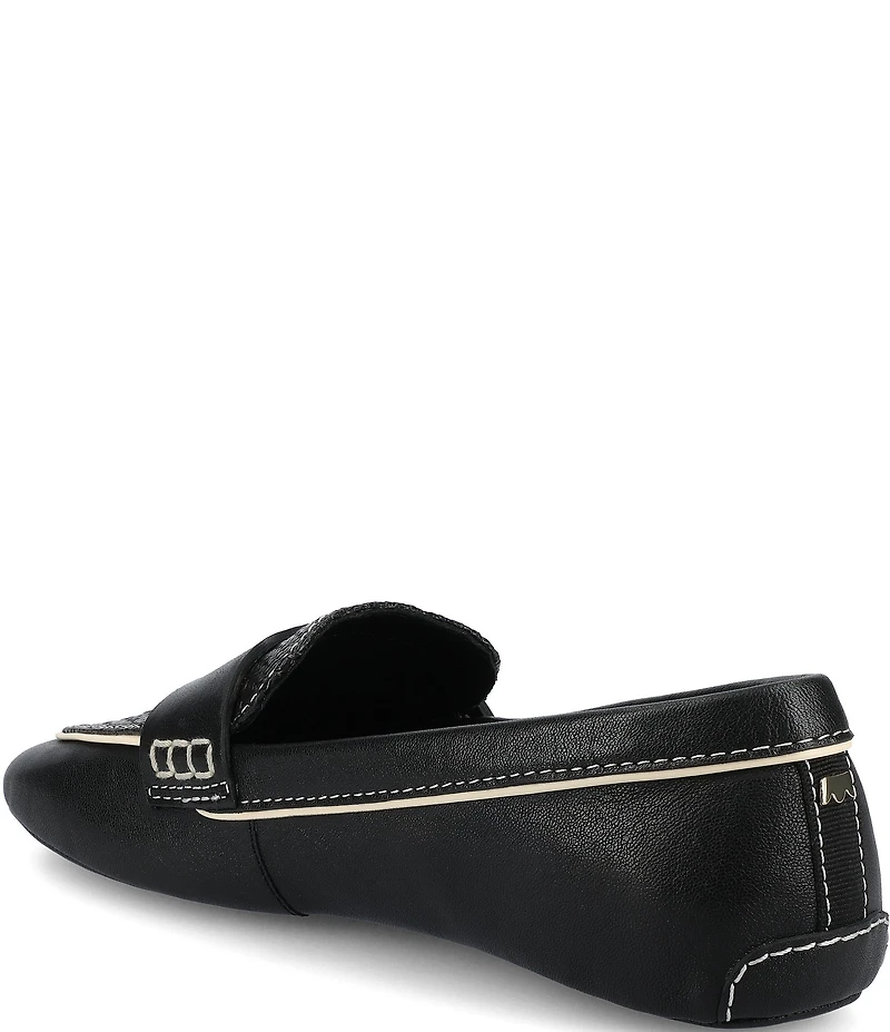 Birdies The Vesper Leather and Raffia Penny Driver Loafers