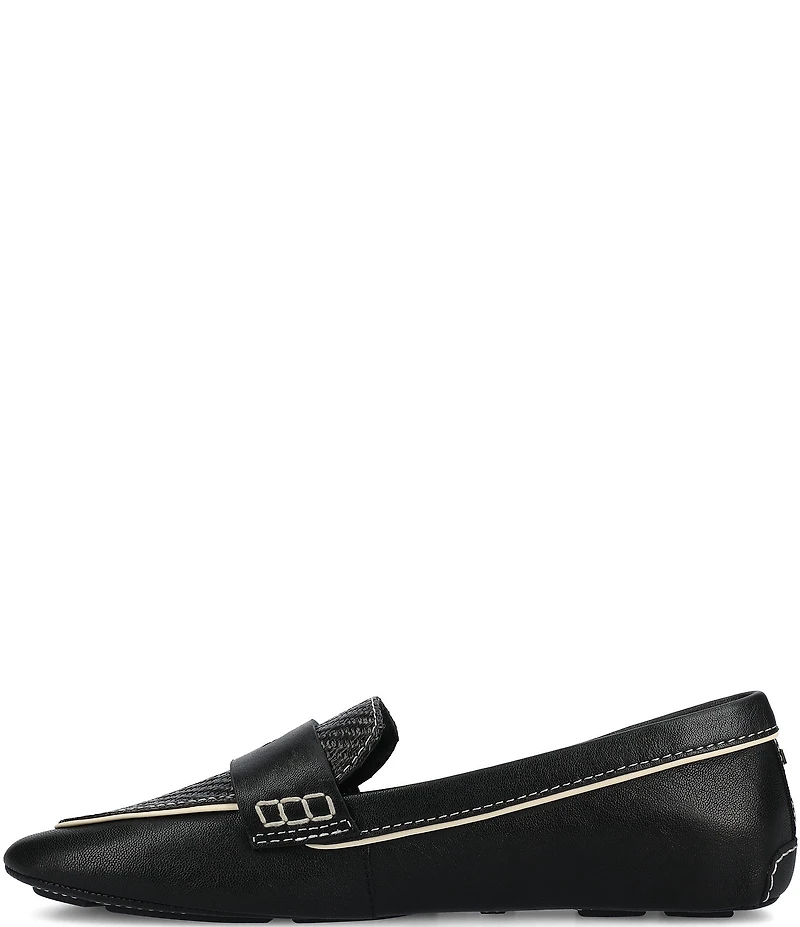 Birdies The Vesper Leather and Raffia Penny Driver Loafers