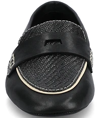 Birdies The Vesper Leather and Raffia Penny Driver Loafers